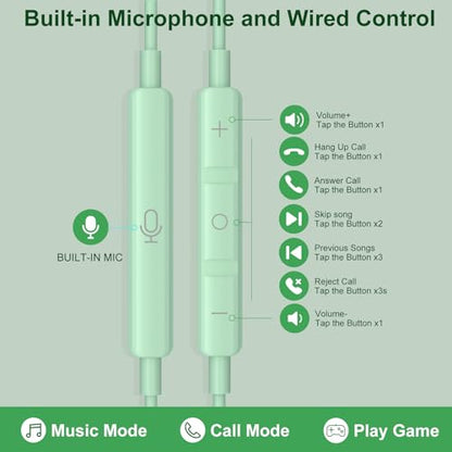 USB C Headphones for iPhone 17 16 15 Pro Max, Wired Earbuds with Mic, Volume Control, Noise Cancelling, Compatible with iPhone 15/16/ 17 Air/iPad Pro/Samsung Galaxy S26 / S25/ S24/S23 Ultra - color: Green