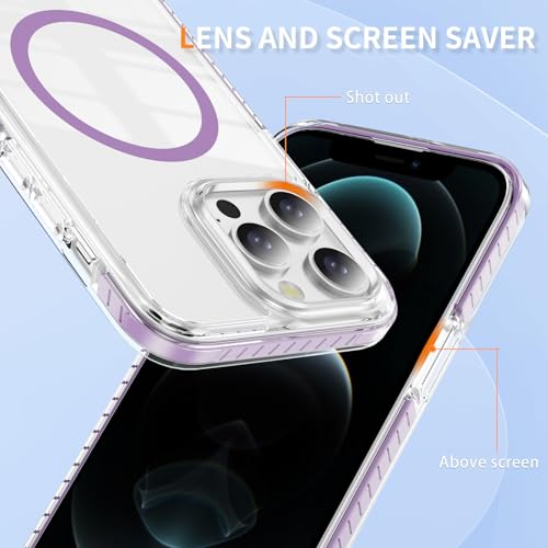 DEERLAMN Magnetic Clear Case for iPhone 12/iPhone 12 Pro 6.1-Inch, [Compatible with Magsafe][Anti-Yellowing] Transparent Slim Shockproof Protective Phone Cover, Purple - color: Purple, size: iPhone 12/12 Pro-6.1 Inch