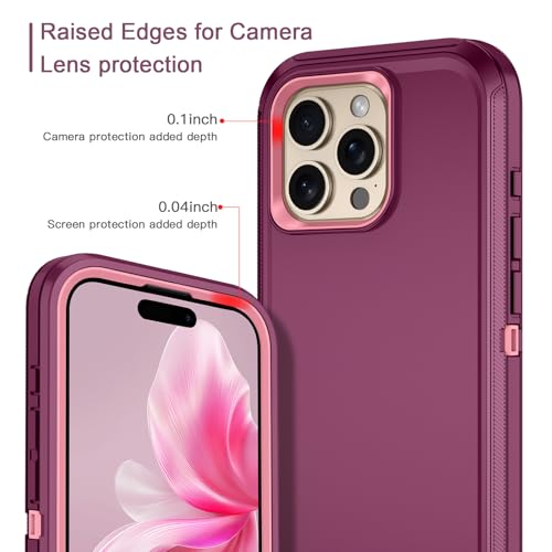 for iPhone 16 Pro Max Case Heavy Duty Protective Shockproof Dropproof 3-Layer Full Body Protection [Without Screen Protector] Tough Rugged Cover for Apple iPhone 16 Pro Max,Purple/Pink - color: Purple/Pink