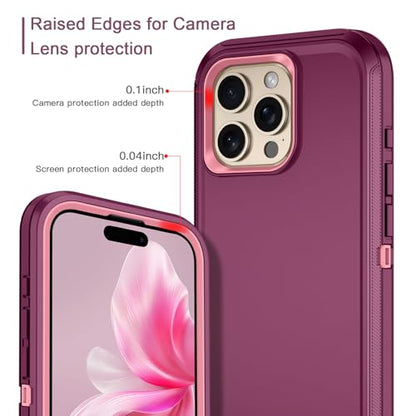 for iPhone 16 Pro Max Case Heavy Duty Protective Shockproof Dropproof 3-Layer Full Body Protection [Without Screen Protector] Tough Rugged Cover for Apple iPhone 16 Pro Max,Purple/Pink - color: Purple/Pink