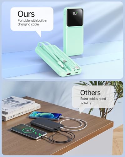 Portable Charger Power Bank with Built in Cable 20000mAh Fast Charging - color: Green