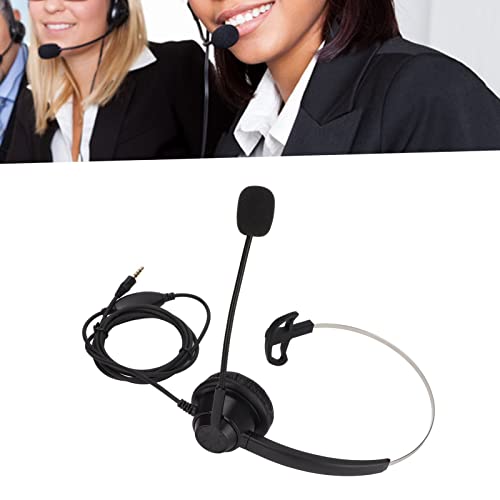 3.5mm Single Ear Call Center Headset with Noise Cancelling Microphone for VOIP Phones ABS Material Ultra Light Design for All Day Comfort