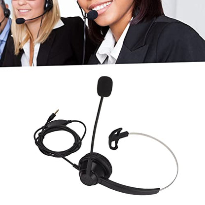 3.5mm Single Ear Call Center Headset with Noise Cancelling Microphone for VOIP Phones ABS Material Ultra Light Design for All Day Comfort