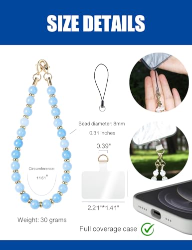Handmade Beaded Charm Cell Phone Camera Lanyard, Wrist Strap with Natural Gemstone Beads,Phone Chain String, Keychain Decor for Wallet (Blue White Jade) - style: Blue White Jade