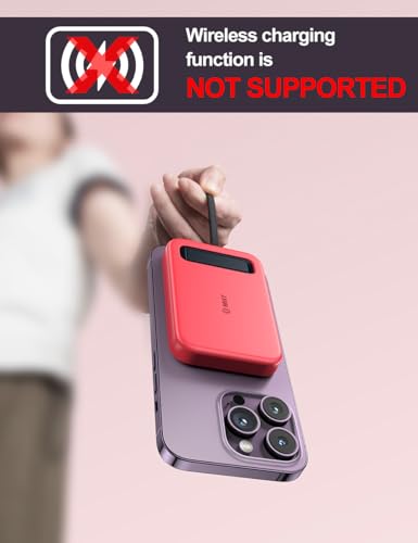 Mini Portable Charger, 5200 mAh Charger Power Bank Slim Small Chargers with Built-in Cable, Travel Battery Pack for iPhone 14/13/12/11 Pro/Pro Max/Plus/Mini/AirPods Red - color: Red