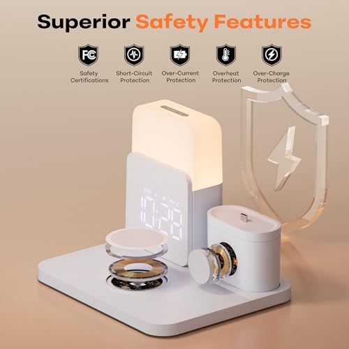 7 in 1 Wireless Charging Station, 25W Charger with Alarm Clock Night Light - color: Blue