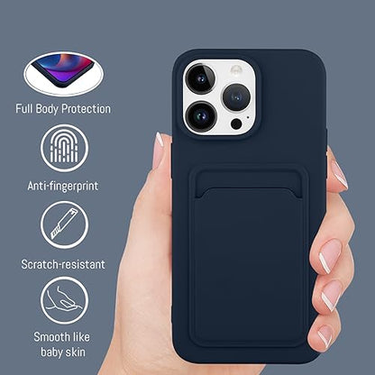 MZELQ Compatible with iPhone 15 Pro Case Card Holder -Blue | Wallet Cover,Camera Protection + Screen Protector Soft Card Slot Phone Case - color: Blue, size: iPhone 15 Pro