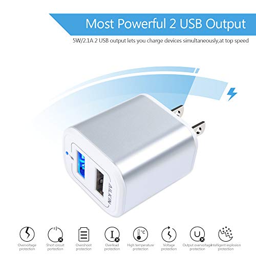 Wall Charger, USB Charger Adapter Ailkin 2.1A/2Pack Muti Port Fast Charging - color: Silver