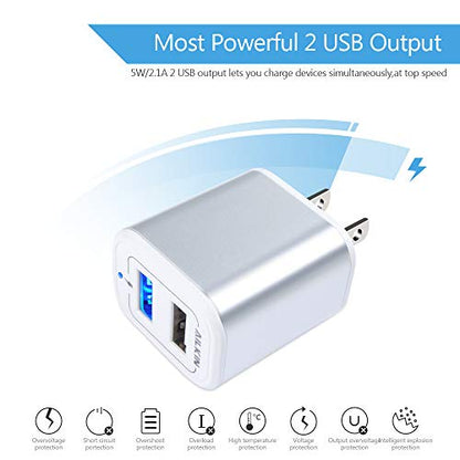 Wall Charger, USB Charger Adapter Ailkin 2.1A/2Pack Muti Port Fast Charging - color: Silver