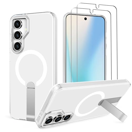 for Samsung Galaxy-S24-FE Case: with 2 PCS Screen Protector for S24 FE Case, Strong Magnetic Compatible with MagSafe, Invisible Kickstand, Slim & Crystal Clear Phone Case for S24 FE, Clear - color: Clear, size: Galaxy S24 FE 6.7"