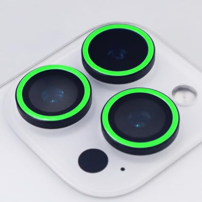 Luminous Camera Lens Protector for iPhone 16 Pro / 16 Pro Max Metal Ring Tempered Glass Glow in The Dark Lens Cover (3PCS) (Green, for iPhone 16 Pro/16 Pro Max) - color: Green