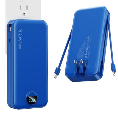 Nusyddy Portable Charger 20000mAh Fast Charging w/Built-in Wall Plug Navy - color: Midnight Blue