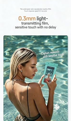 Waterproof Phone Pouch with Airbag Floating Design, IPX8 Universal Dry Bag for Smartphones Up to 6.9 Inches, Blue, Touch Screen Compatible