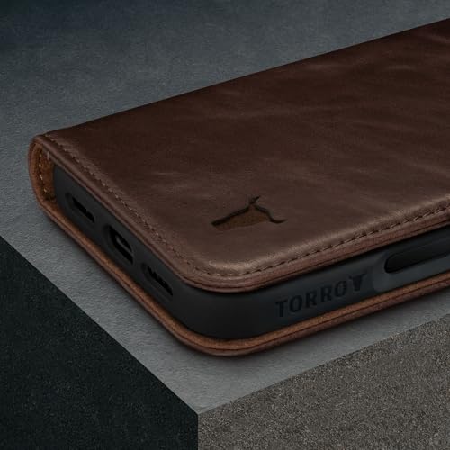 TORRO Premium Leather Case Compatible with iPhone 16 Pro 6.3" – Genuine Leather Wallet Flip Folio Case with Kickstand and Card Slots (Compatible with Official MagSafe Chargers) - Dark Brown - color: Dark Brown