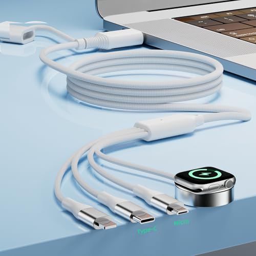 A-Pce 4-in-2 Multi Charging Cable with Smartwatch Charging, White-5FT - color: White, size: 5FT