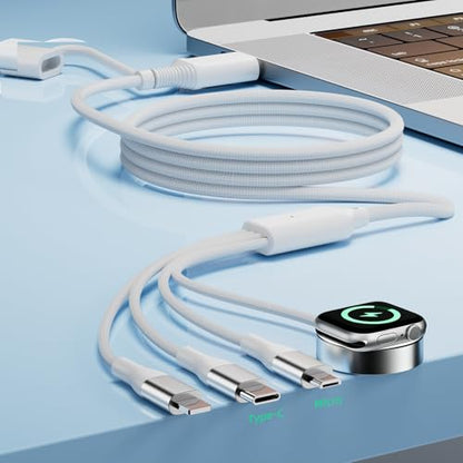 A-Pce 4-in-2 Multi Charging Cable with Smartwatch Charging, White-5FT - color: White, size: 5FT
