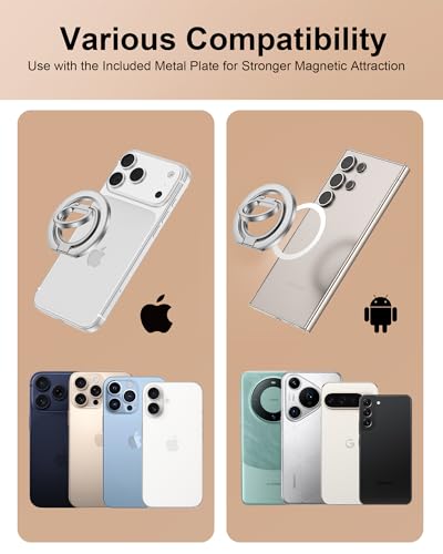 Adjustable MagSafe Ring Holder Stand, 360° Magnetic Finger Loop Grip Holder - color: Silver