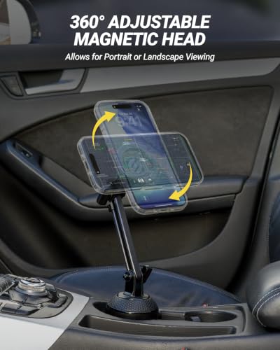 Scosche MagicMount Cup Holder Phone Mount with MagSafe, Adjustable Magnetic Car Mount with Stable Base and Flexible Arm, Compatible with PopSockets, iPhone 17 16 15 14 13, Includes MagSafe Ring - size: 1 Pack, style: Cup Holder