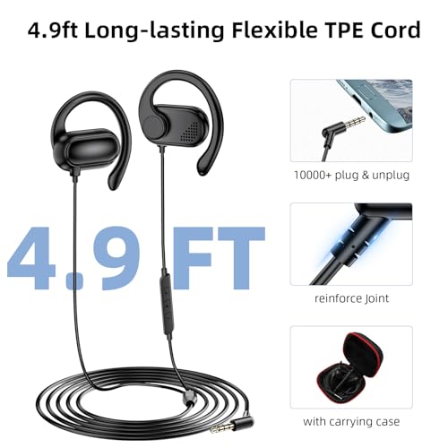 APETOO 3.5mm Open-Ear Headphones with Earhook Mic & Volume Control, 4.9ft