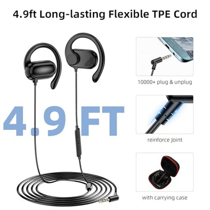 APETOO 3.5mm Open-Ear Headphones with Earhook Mic & Volume Control, 4.9ft