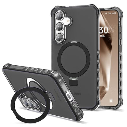 Compatible with Samsung Galaxy S24/S25 Case 6.2'' Cute Wavy Frame with Magnetic Stand [Compatible with Mag-Safe] Military-Grade Translucent Phone Case for Women Girls, Black - color: Black, size: Samsung Galaxy S24 /Samsung Galaxy S25