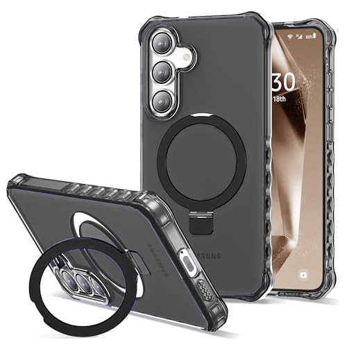 Compatible with Samsung Galaxy S24 Plus/S25 Plus Case 6.7'' Cute Wavy Frame with Magnetic Stand [Compatible with Mag-Safe] Military-Grade Translucent Phone Case for Women Girls, Black - color: Black, size: Samsung Galaxy S24 Plus /Samsung Galaxy S25 Plus