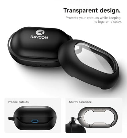 SURITCH Case for Raycon Everyday Earbuds Classic Headphones, Shockproof Magnetic Case for Raycon Bluetooth Headset True Wireless Earbuds, Protective Cover with Magnetic Lid Lock & Carabiner, Black - color: Black