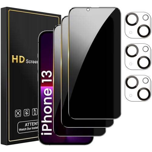 Romkasi 3 Pack Privacy Screen Protector for iPhone 13 6.1 Inch with 3 Pack Camera Lens Protector, Anti Spy Tempered Glass Film, Anti-Scratch, Touch Sensitive, Case Friendly - color: iPhone 13