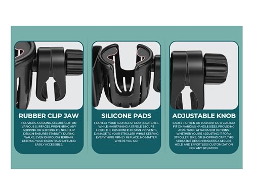 Universal, Stroller, Sturdy, Cup and Cell Phone Holder, All Black, 2-in-1, for Carriages, Walker, Wheelchairs, Rollator, Scooters & Bike Phone & Cupholder Organizer - Easy to Install