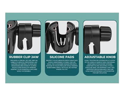 Universal, Stroller, Sturdy, Cup and Cell Phone Holder, All Black, 2-in-1, for Carriages, Walker, Wheelchairs, Rollator, Scooters & Bike Phone & Cupholder Organizer - Easy to Install