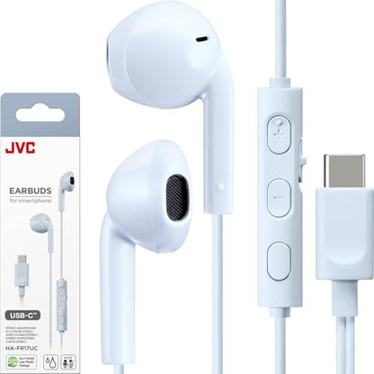 JVC USB-C Wired Earbuds Headphones, Delay-Free for Videos and Gaming, Built-in DAC Reduces Noise and Improves Sound Quality, 10.7 mm Diameter Neodymium Drivers - HAFR17UCA (Blue) - color: Blue