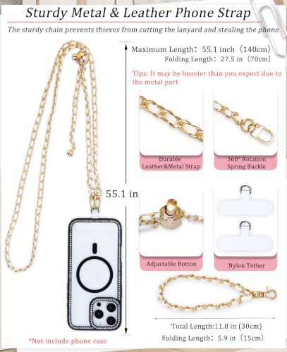 Phone Chain Crossbody,Adjustable Anti-Theft Cell Phone Lanyard Crossbody - color: Gold&white
