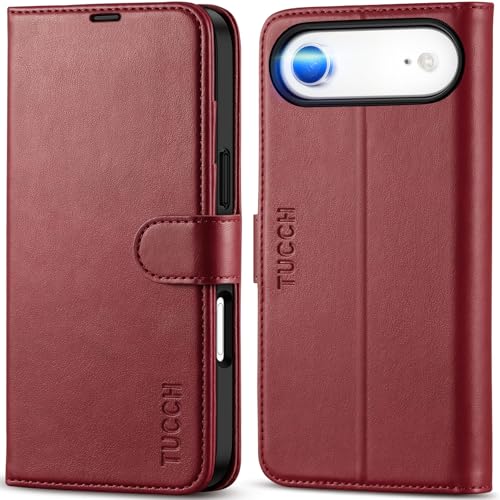 TUCCH Case Wallet for iPhone Air (6.5") 2025, RFID Blocking Folio, Dark Red | 4 Card Holders, Kickstand, PU Leather, Magnetic Closure, Shockproof TPU Shell, Protective Flip Cover - color: Dark Red