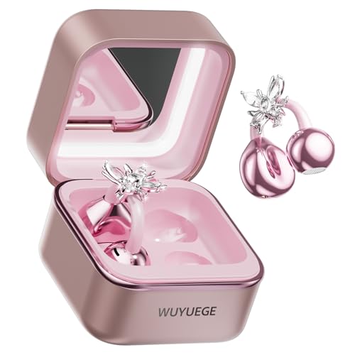 Clip On Earbuds with Detachable Butterfly Earrings & LED Makeup Mirror Case, Wireless Earbuds Bluetooth 6.0, Air Conduction Headphones, Lightweight for Travel Work Daily Use,Great Gift Choice - color: Blush Pink