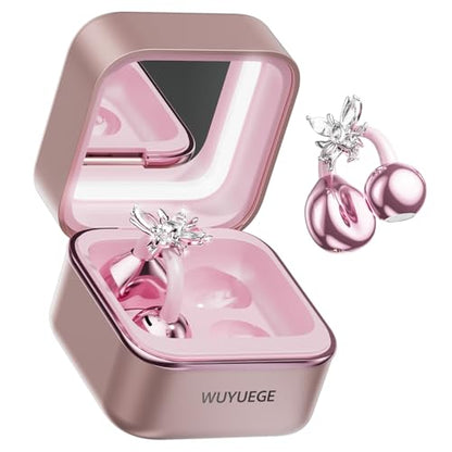 Clip On Earbuds with Detachable Butterfly Earrings & LED Makeup Mirror Case, Wireless Earbuds Bluetooth 6.0, Air Conduction Headphones, Lightweight for Travel Work Daily Use,Great Gift Choice - color: Blush Pink