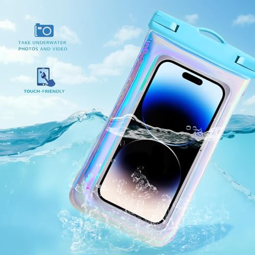 Floatable Soap Bubble Waterproof Phone Pouch/Case with Crossbody Lanyard for iPhone 17 16 Pro Max/15 Pro/14/13/12, IP68 Cellphone Dry Bag Beach Cruise Ship Essentials,Iridescent Blue,1 Pack - color: B2-Iridescent Blue