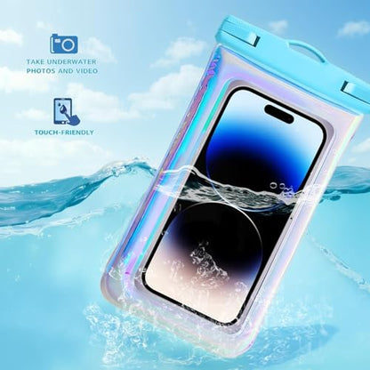 Floatable Soap Bubble Waterproof Phone Pouch/Case with Crossbody Lanyard for iPhone 17 16 Pro Max/15 Pro/14/13/12, IP68 Cellphone Dry Bag Beach Cruise Ship Essentials,Iridescent Blue,1 Pack - color: B2-Iridescent Blue