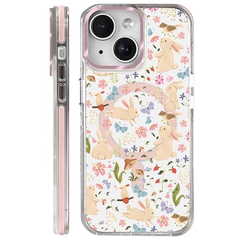 Clear Magnetic Case for iPhone 14, Slim Anti-Yellow Transparent Cover, Military Grade Protection, Phone Cases for iPhone 14, Spring Bunny Bird Garden - color: Spring Bunny Bird Garden, size: Iphone 14