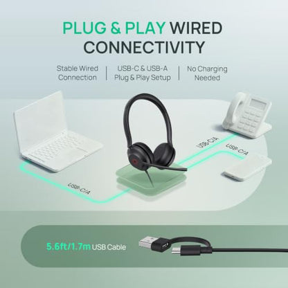 Yealink UH35 2nd Gen Wired Headset, USB-C/A,AI Noise Canceling Mic,HD Audio - color: UH35 2nd USB-C/A, size: Dual-Ear (UC)
