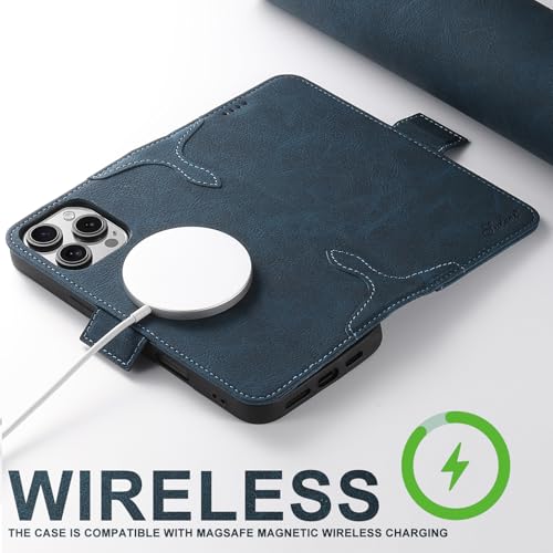 SINIANL iPhone 16 Pro Wallet Case - MagSafe Compatible, Leather Folio Cover with Card Slots and Kickstand - Blue - color: MagSafe - Blue, size: For iPhone 16 Pro