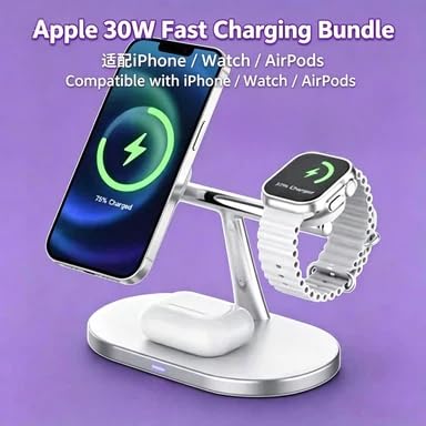 3 in 1 Magnetic Wireless Charger Station, Fast Charging Stand with & Cable, Multi-Angle Adjustable Wireless Charging Dock Desktop Organizer for Bedroom Office (Black) - color: Black