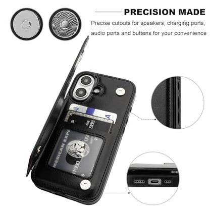 ONETOP for iPhone 16 Wallet Case with Credit Card Holder,Black | Kickstand,ID/Cash Holder,Case Wallet with Card Slots,Double Magnetic Clasp,Durable PU Leather Shockproof Cover for Women Men - color: Black