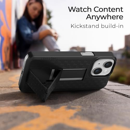 MOTIVE for iPhone 15 Plus Case with Belt Clip, Rigid, Kickstand | 6.7" | Ranger v1 Series, Black, 360° holster, open-top/open-bottom port access, textured grip, slim - size: iPhone 15 Plus