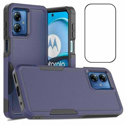 for Moto G14 Case Dual Layer Hard Shockproof Protective Case with Tempered Glass Screen Protector Heavy Duty Hybrid Full Body Anti-Scratch Anti-Slip Phone Cover Deep Blue - color: Moto G14 - Deep Blue