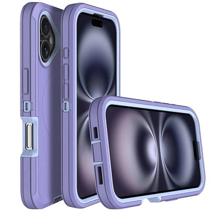 MXX for iPhone 16 Case, Durable 3-Layer Rugged Protective Cover, Compatible with MagSafe, Shockproof Cute iPhone 16 Case (6.1") – Light Purple - color: Light Purple, size: iPhone 16