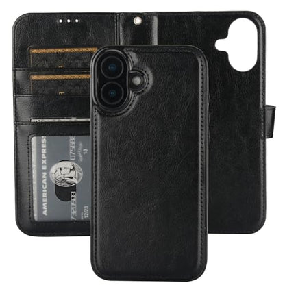 Bocasal Detachable Wallet Case Card Holder for iPhone 16 Plus, Black | RFID Blocking Kickstand Card Slots Holder PU Leather Magnetic Shockproof Wrist Strap Removable Flip Protective Cover 6.7 inch - color: Black