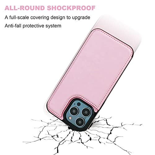 ONETOP for iPhone 14 Pro Max Wallet Case with Credit Card Holder,Pink | Kickstand,ID/Cash Holder,Case Wallet with Card Slots,Double Magnetic Clasp,Durable PU Leather Shockproof Cover for Women Men - color: Pink