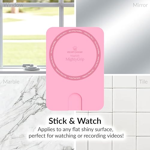Velvet Caviar Suction Cup Phone Case Mount Compatible with MagSafe Devices Only - Magnetic Silicone Sticky Phone Grip Holder for iPhone Back of Phone - Mirror Gripper (Pink) - color: Pink