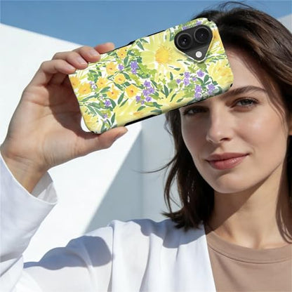 Case for iPhone 16 | Anti-Slip Side Handle| Bold Protective Design | Compatible with MagSafe | Bright Yellow Wildflowers | - color: Bright Yellow Wildflowers, size: iPhone 16