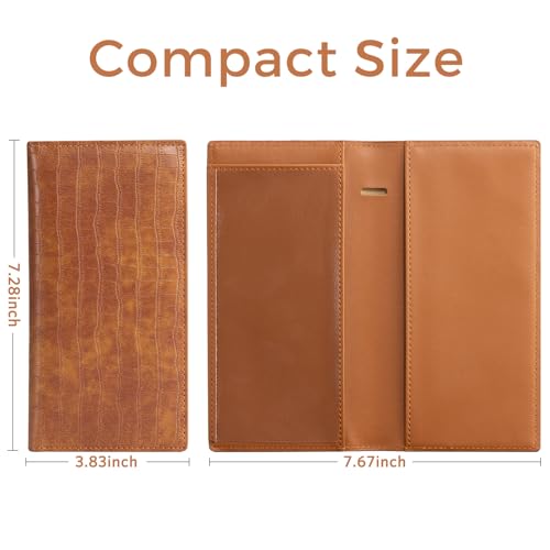 CoBak Checkbook Cover for Women & Men - PU Leather Case with RFID Blocking | Classic Design Check Book Holder for Personal and Business - color: Crocodile Brown